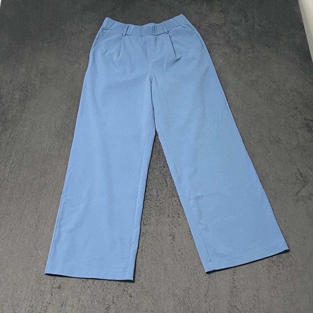 Halara Pants Womens M Blue Pull On Trousers Wide Leg Pleated Work Stretch Pocket